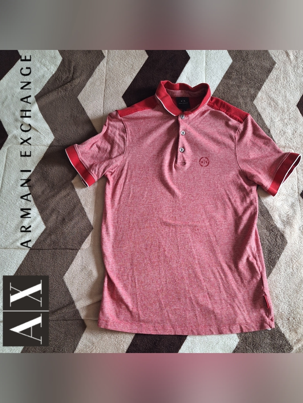 A|X Armani Exchange Men's Slim Fit Cotton Polo With Contrast Profile, Red, M